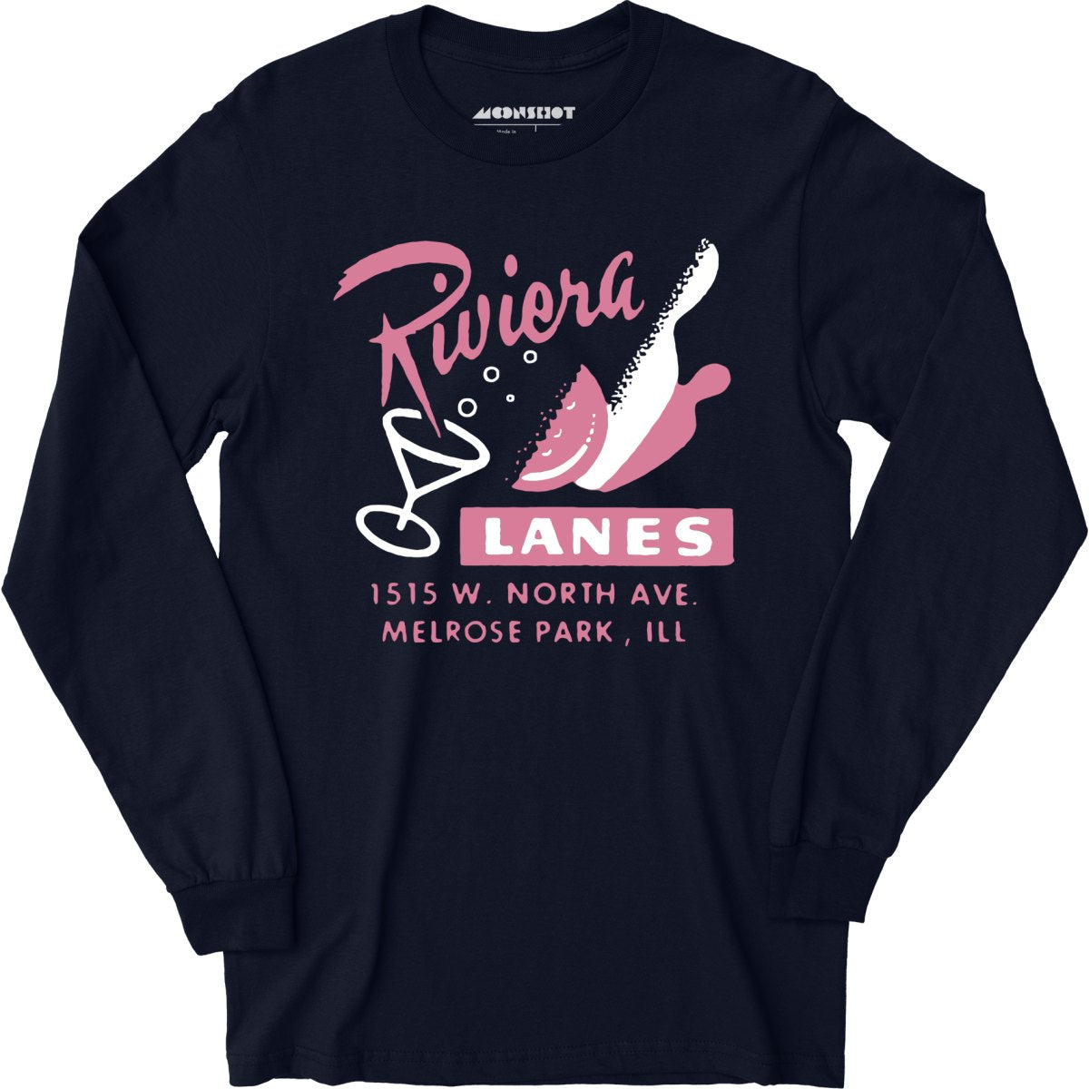 Riviera Lanes - Melrose Park, IL - Vintage Bowling Alley - Long Sleeve T-Shirt