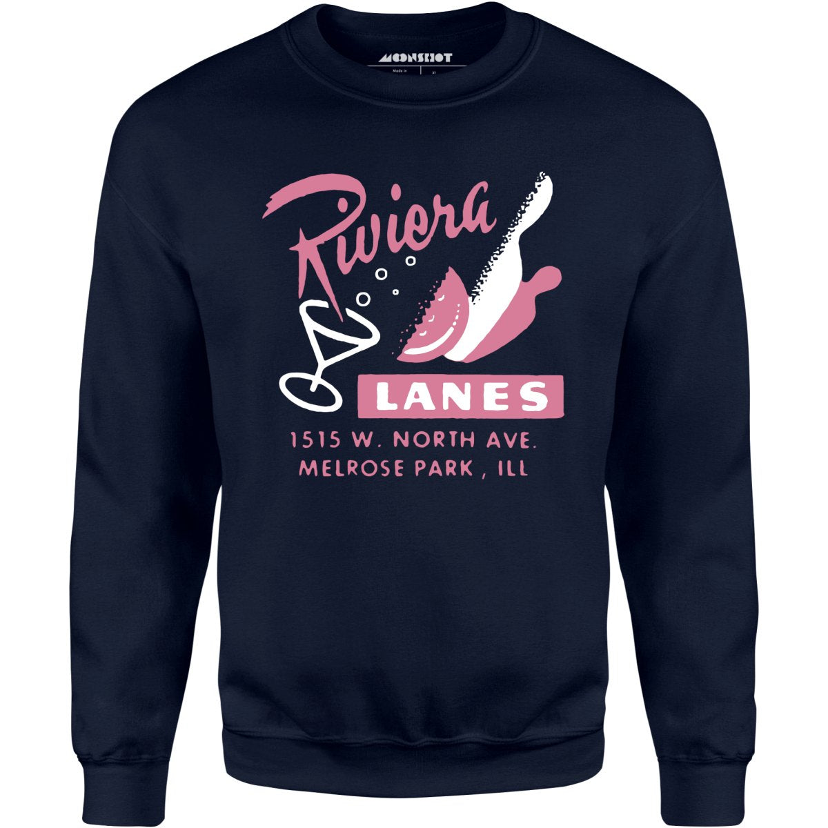 Riviera Lanes - Melrose Park, IL - Vintage Bowling Alley - Unisex Sweatshirt