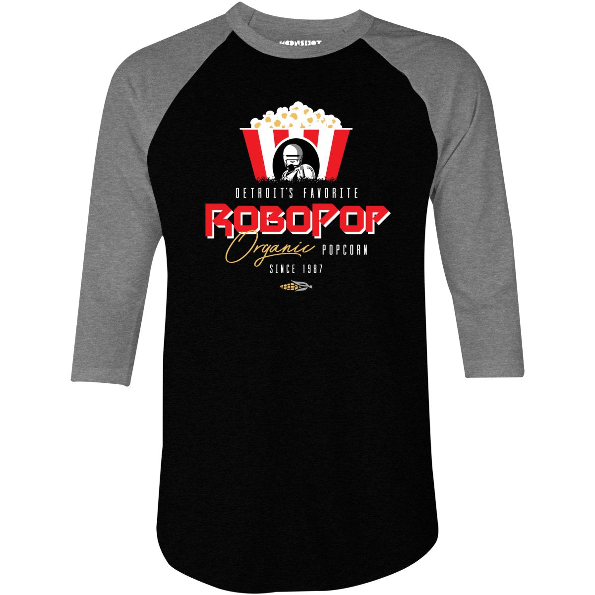 Robopop Organic Popcorn - 3/4 Sleeve Raglan T-Shirt