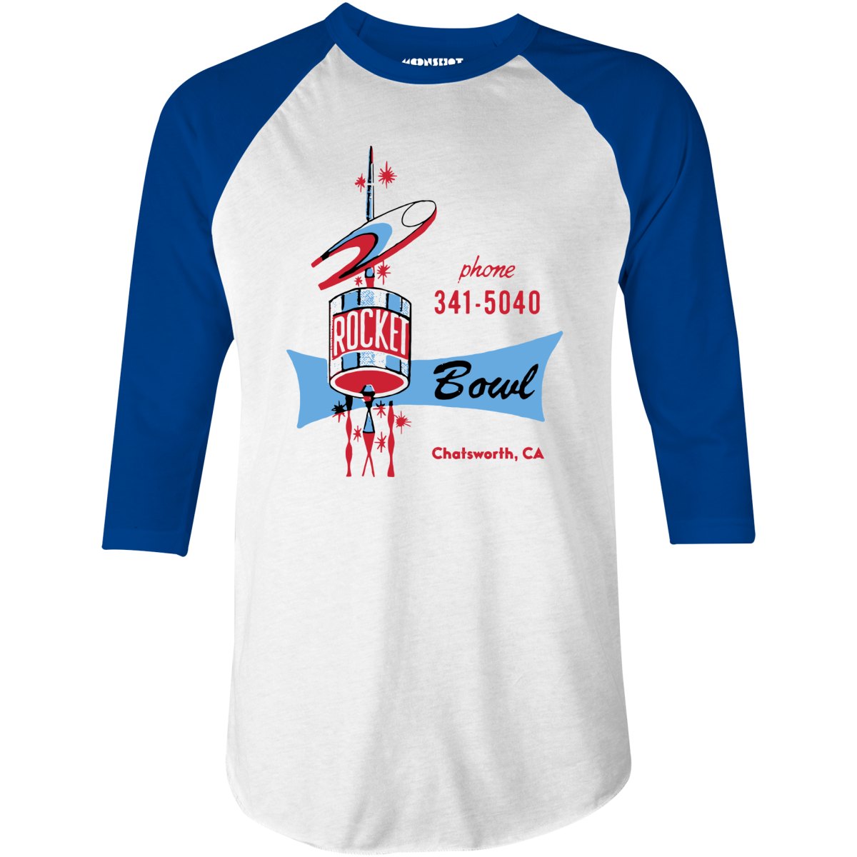 Rocket Bowl - Chatsworth, CA - Vintage Bowling Alley - 3/4 Sleeve Raglan T-Shirt