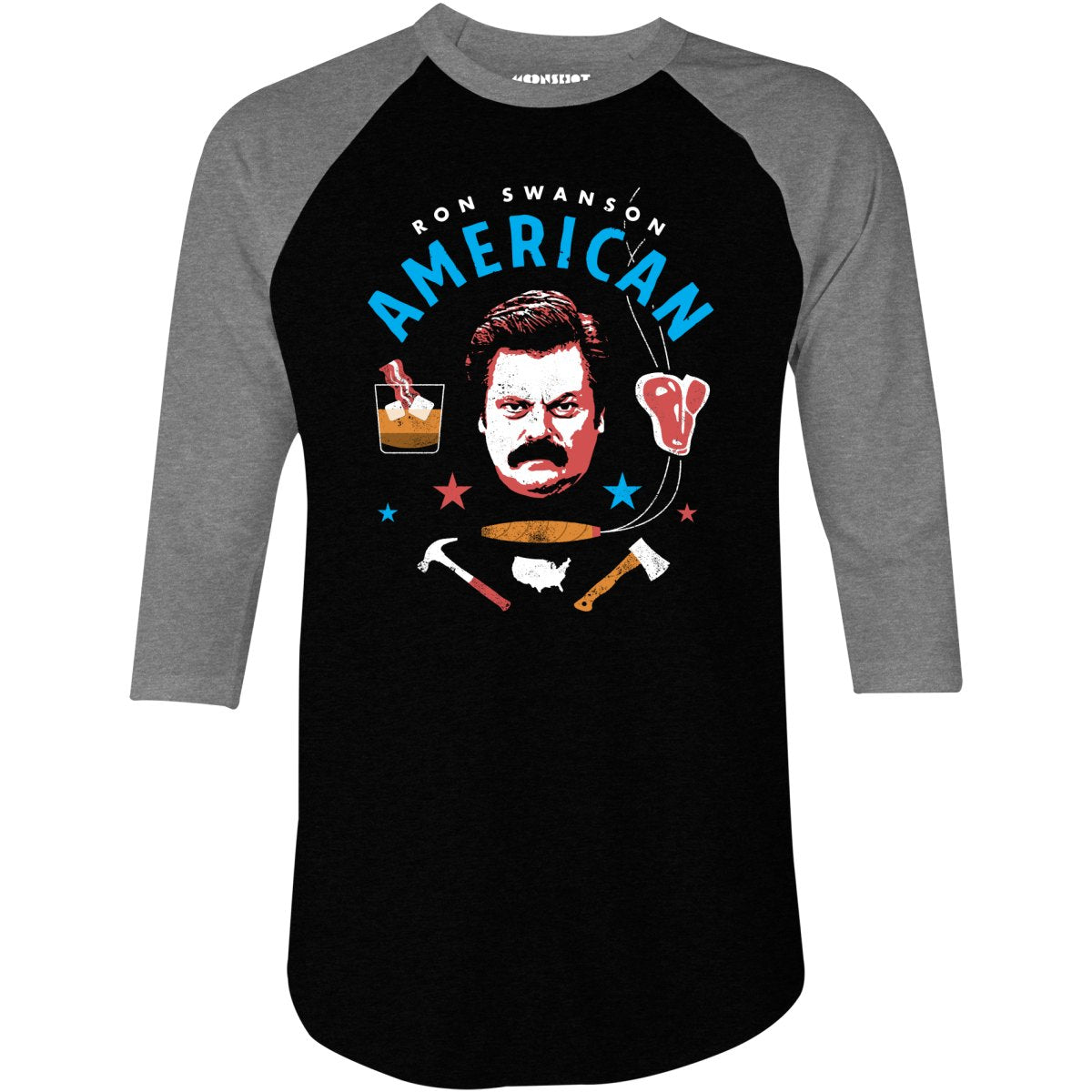 Ron Swanson American - 3/4 Sleeve Raglan T-Shirt