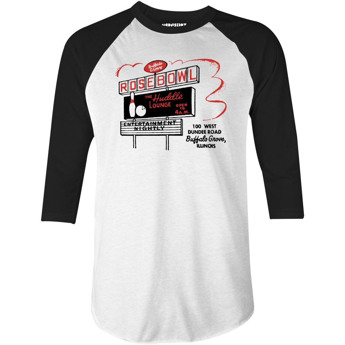 Rose Bowl - Buffalo Grove, IL - Vintage Bowling Alley - 3/4 Sleeve Raglan T-Shirt
