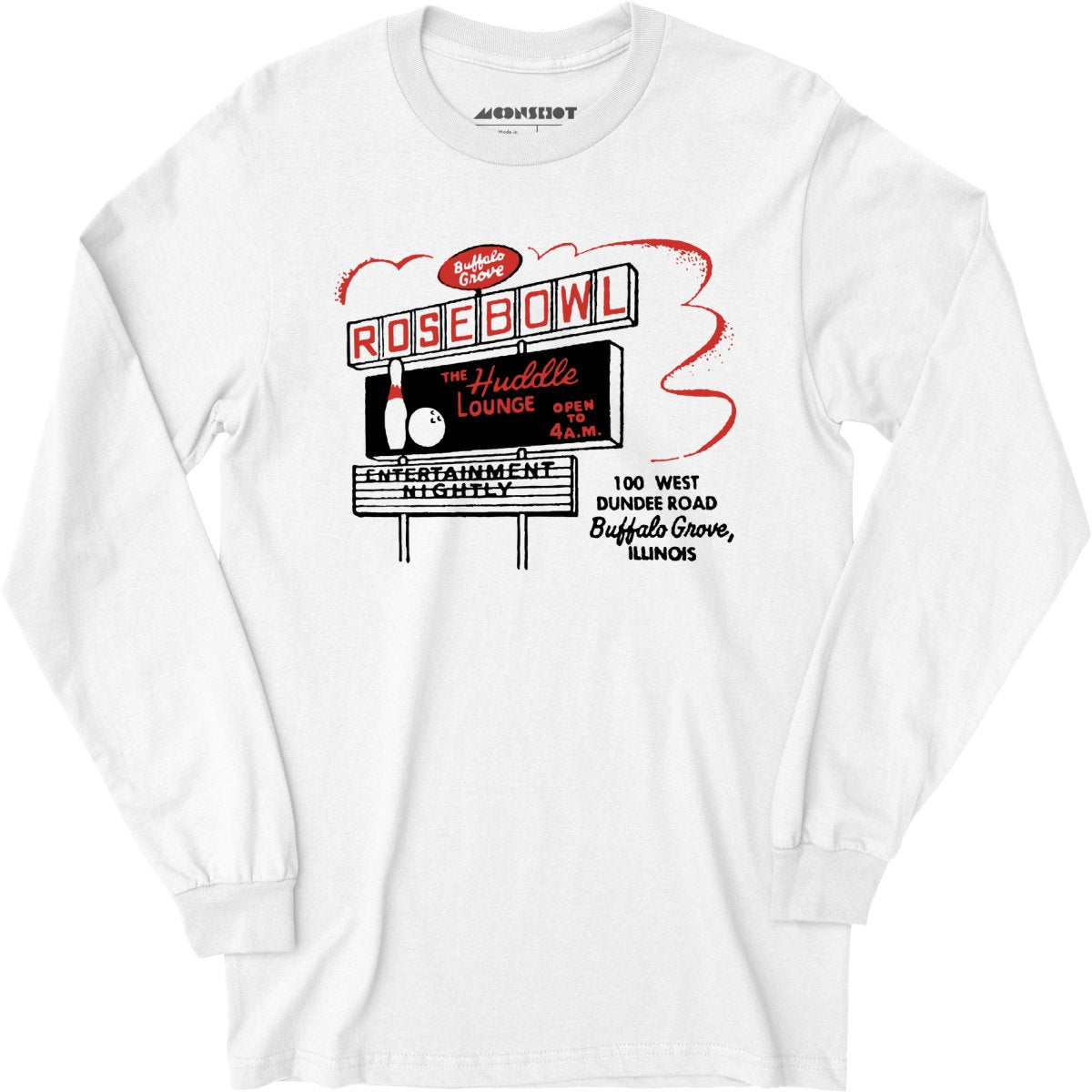 Rose Bowl - Buffalo Grove, IL - Vintage Bowling Alley - Long Sleeve T-Shirt