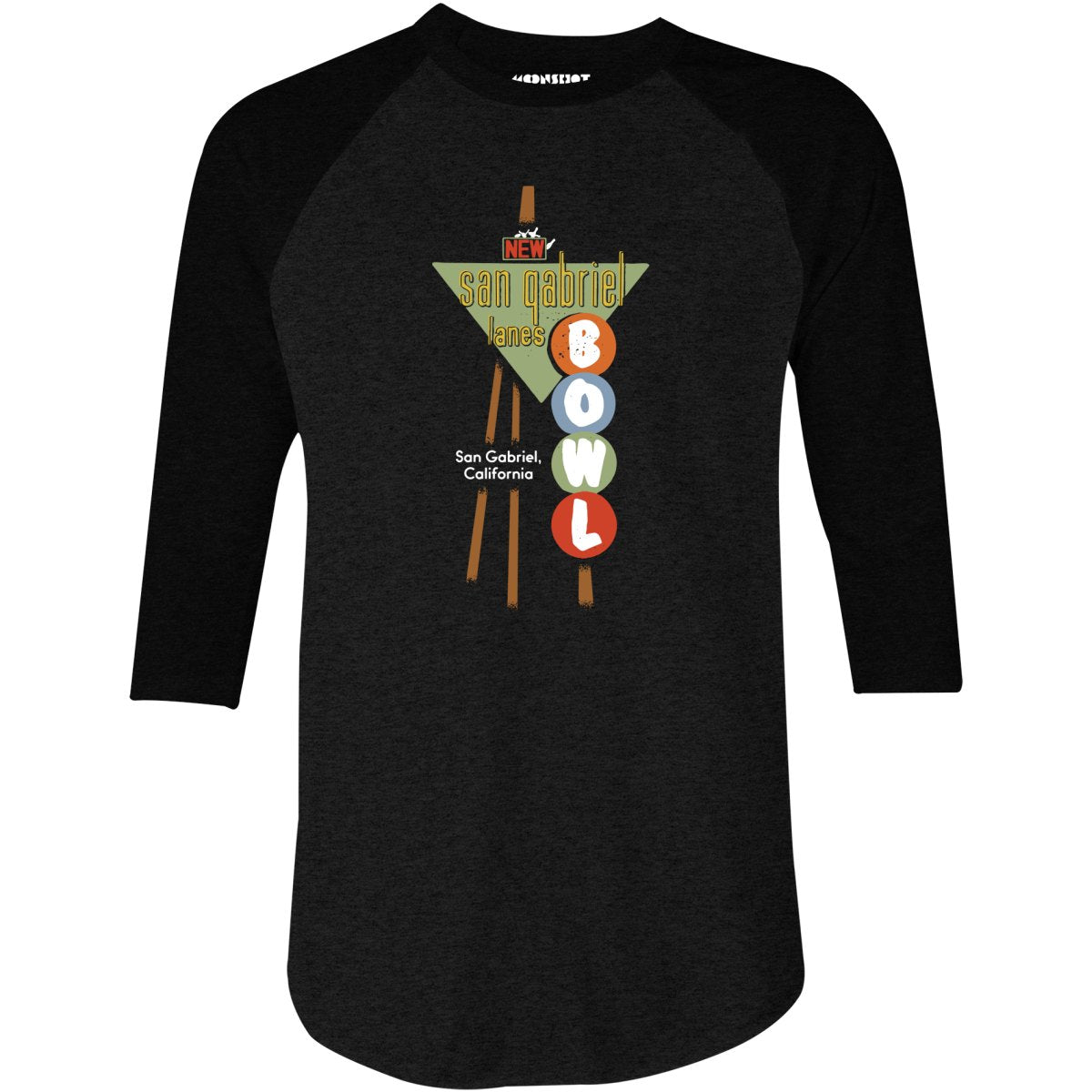 San Gabriel Lanes - San Gabriel, CA - Vintage Bowling Alley - 3/4 Sleeve Raglan T-Shirt