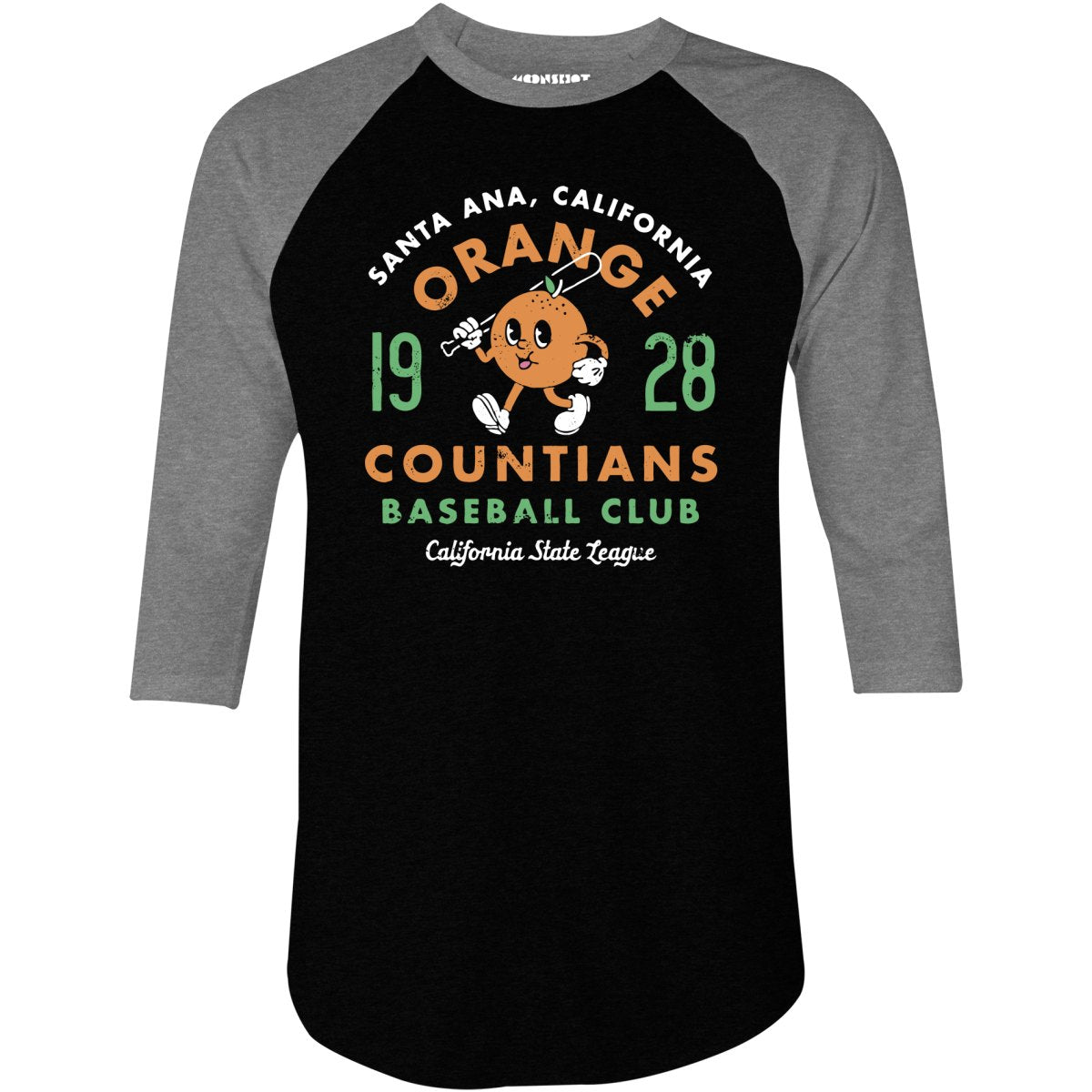 Santa Ana Orange Countians - California - Vintage Defunct Baseball Teams - 3/4 Sleeve Raglan T-Shirt
