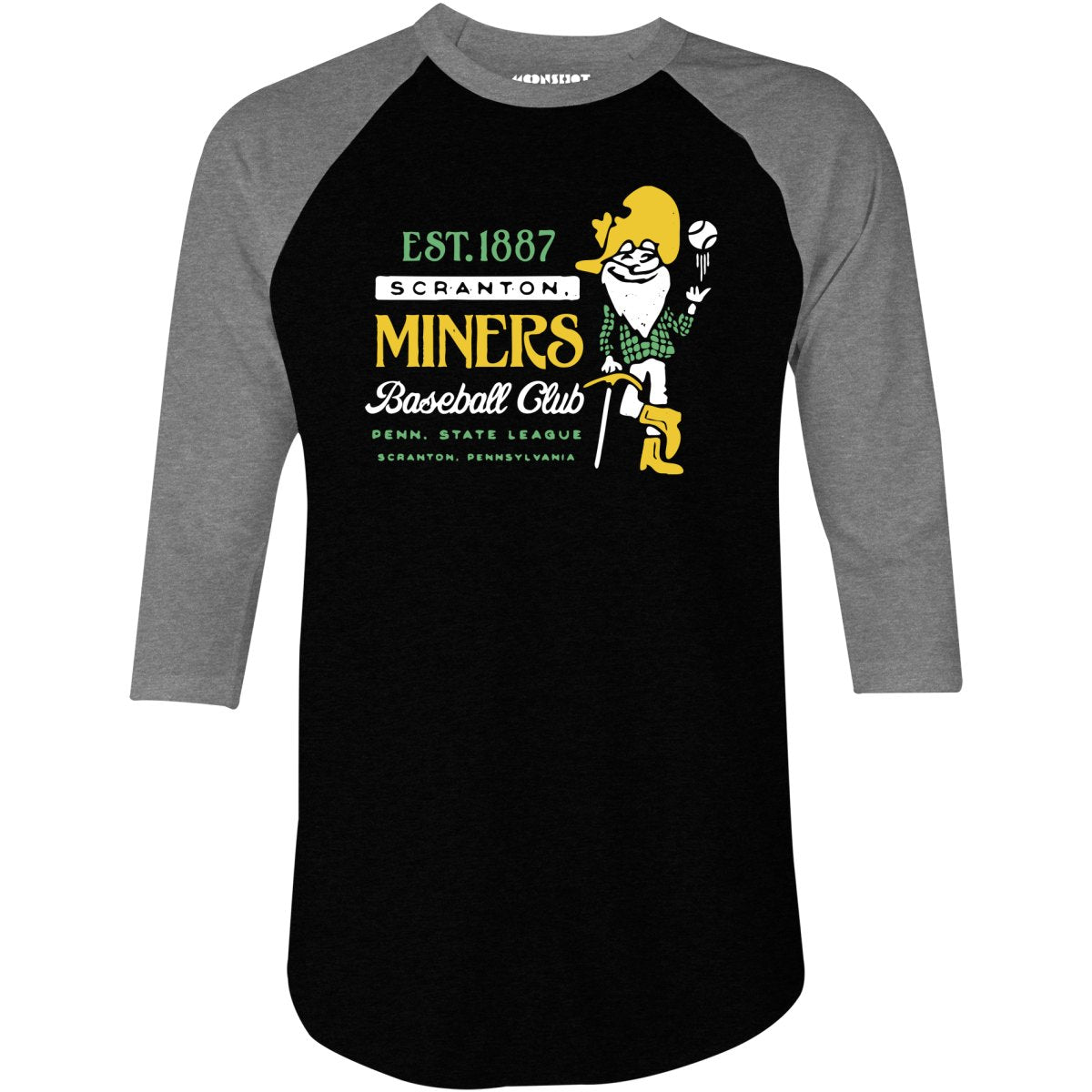 Scranton Miners - Pennsylvania - Vintage Defunct Baseball Teams - 3/4 Sleeve Raglan T-Shirt