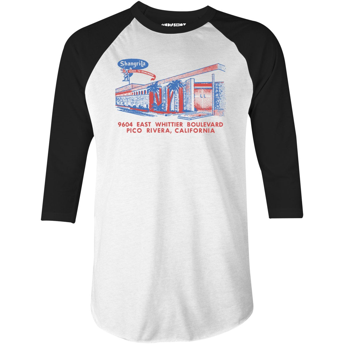 Shangri-La - Pico Rivera, CA - Vintage Restaurant - 3/4 Sleeve Raglan T-Shirt