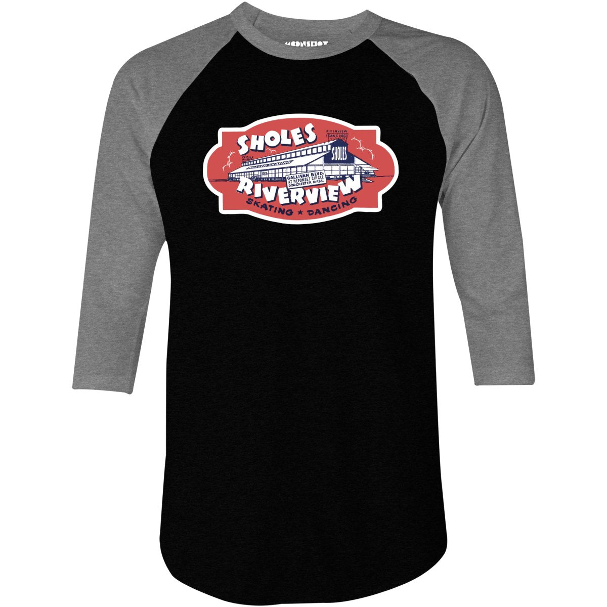 Sholes Riverview - Dorchester, MA - Vintage Roller Rink - 3/4 Sleeve Raglan T-Shirt