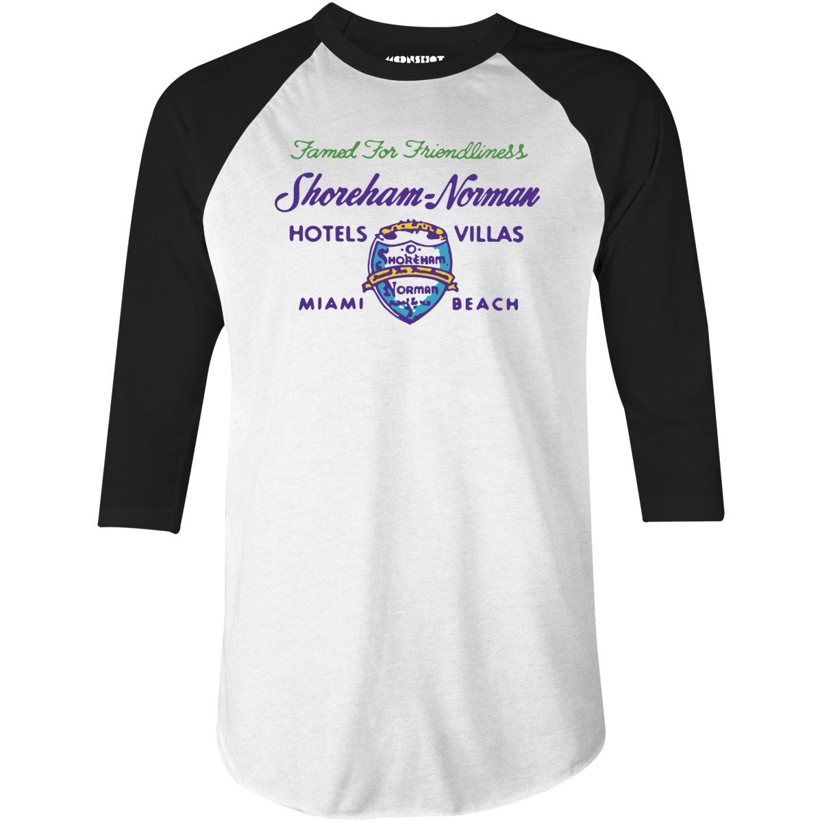 Shoreham Norman Hotels & Villas v2 - Miami, FL - Vintage Hotel - 3/4 Sleeve Raglan T-Shirt