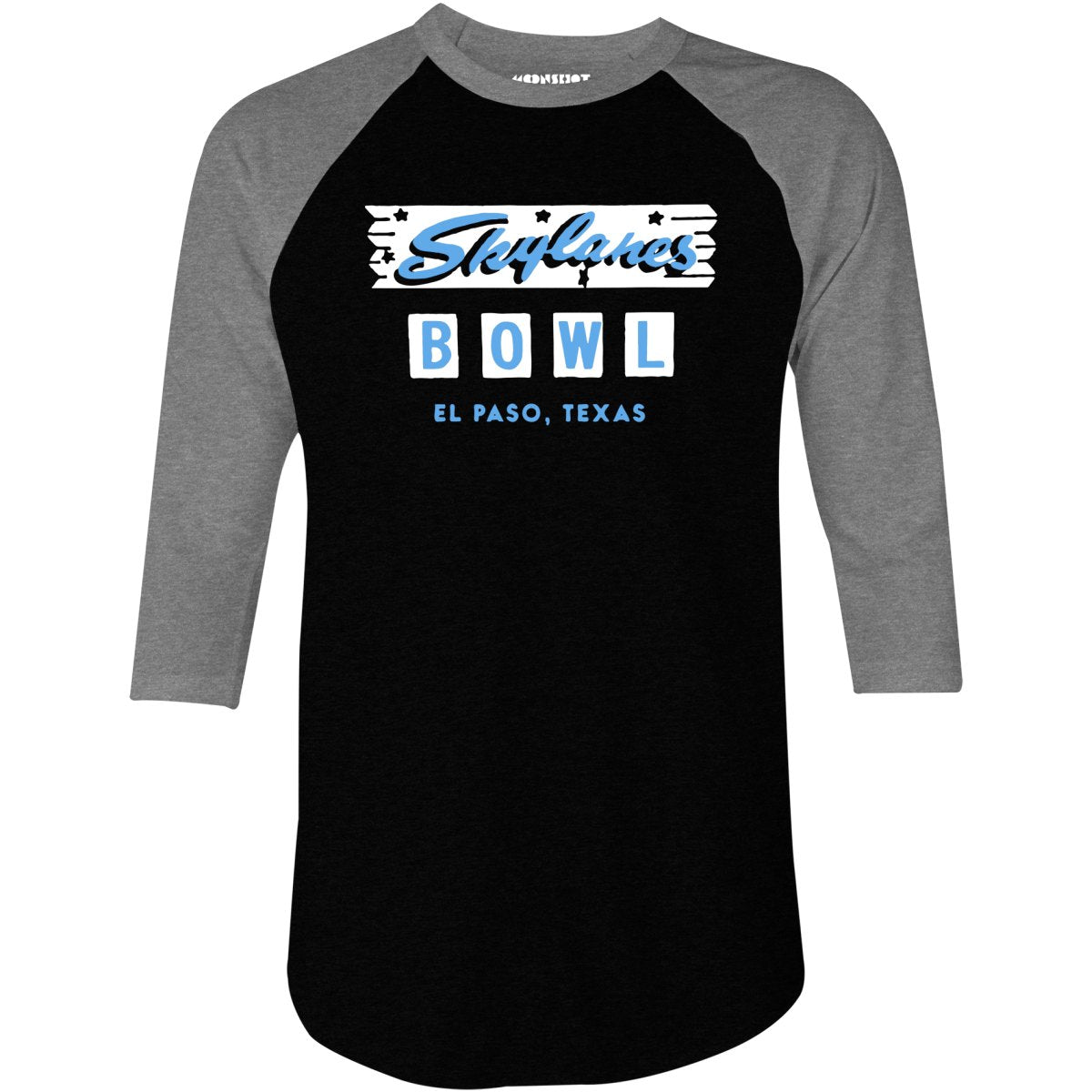 Skylanes Bowl - El Paso, TX - Vintage Bowling Alley - 3/4 Sleeve Raglan T-Shirt