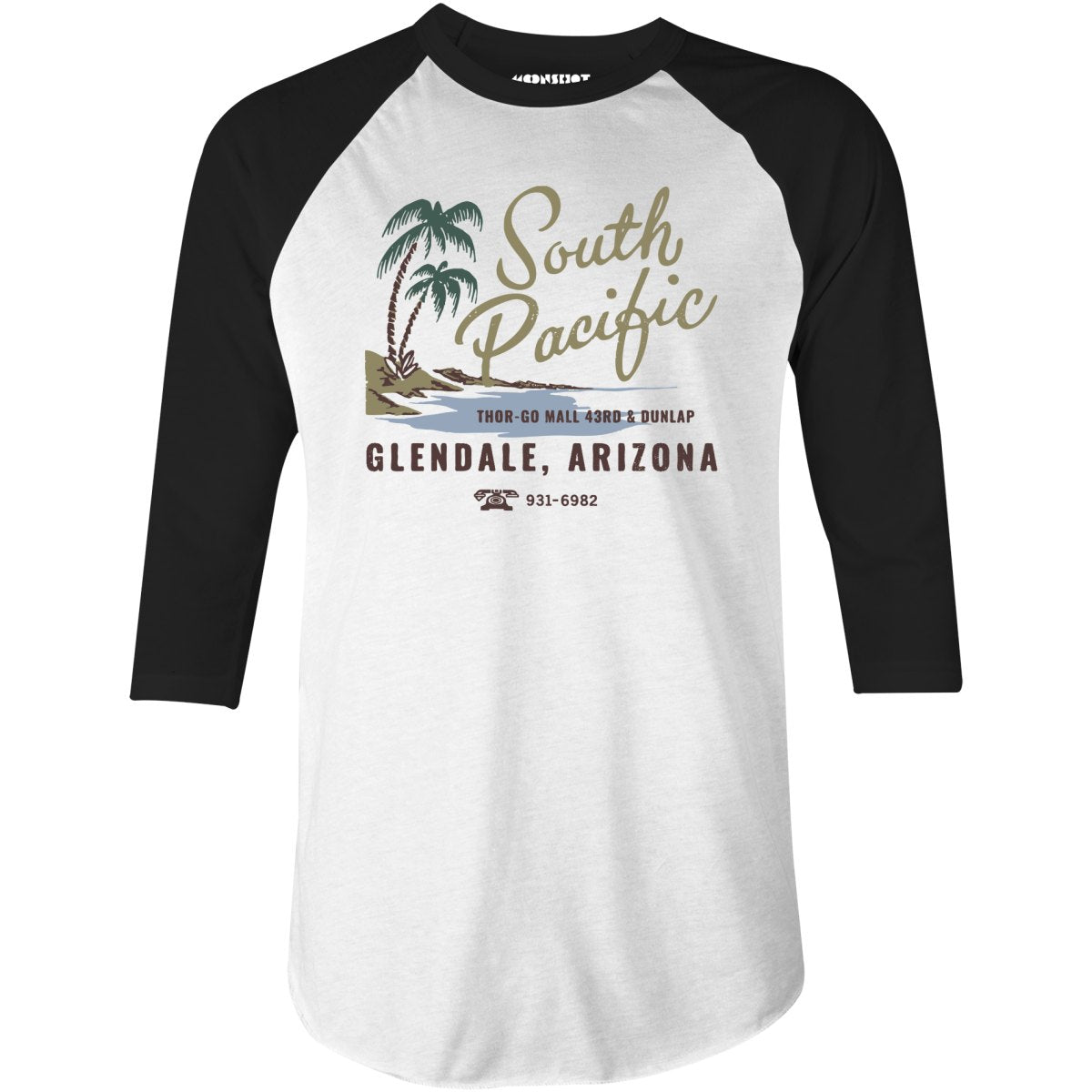 South Pacific - Glendale, AZ - Vintage Tiki Bar - 3/4 Sleeve Raglan T-Shirt