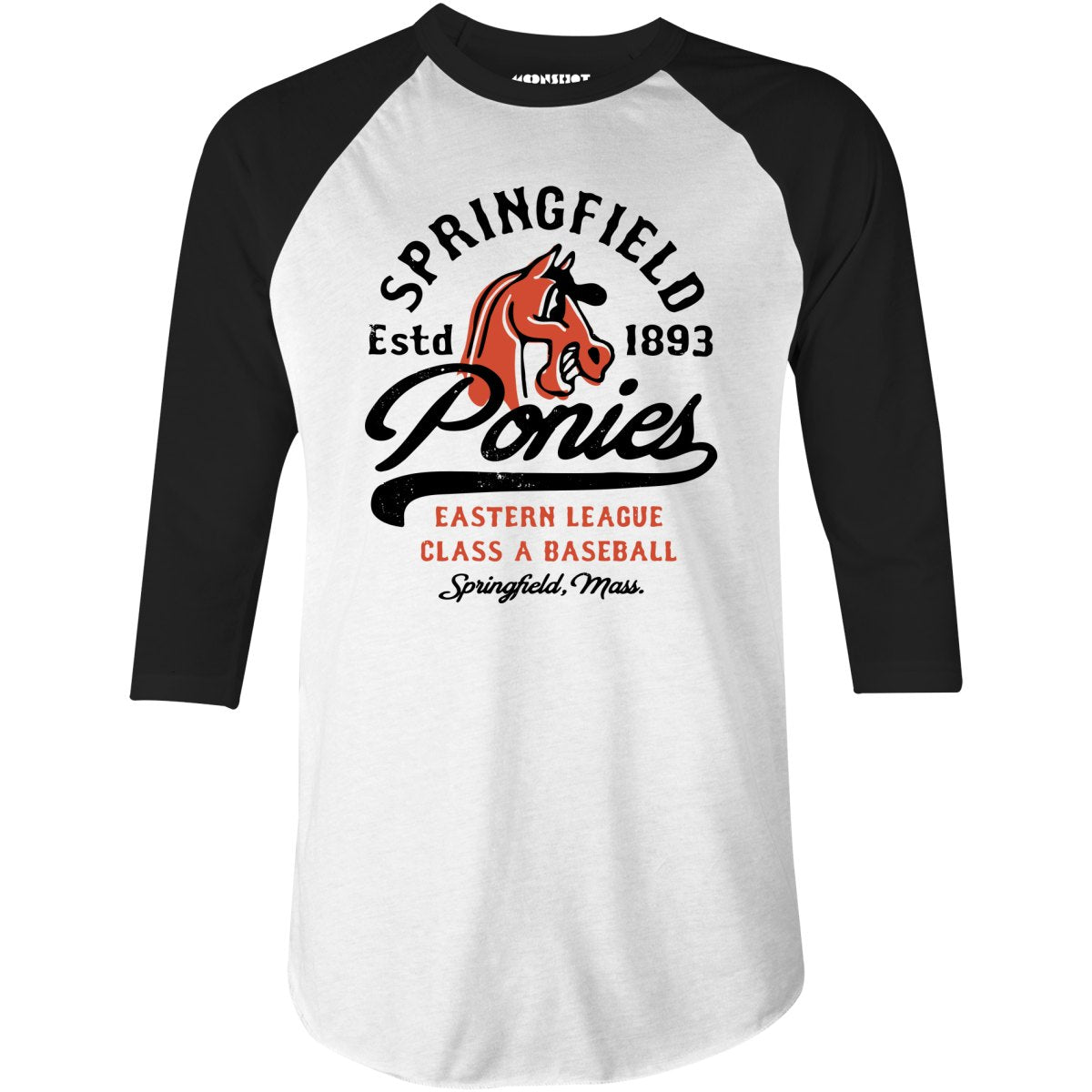 Springfield Ponies - Massachusetts - Vintage Defunct Baseball Teams - 3/4 Sleeve Raglan T-Shirt