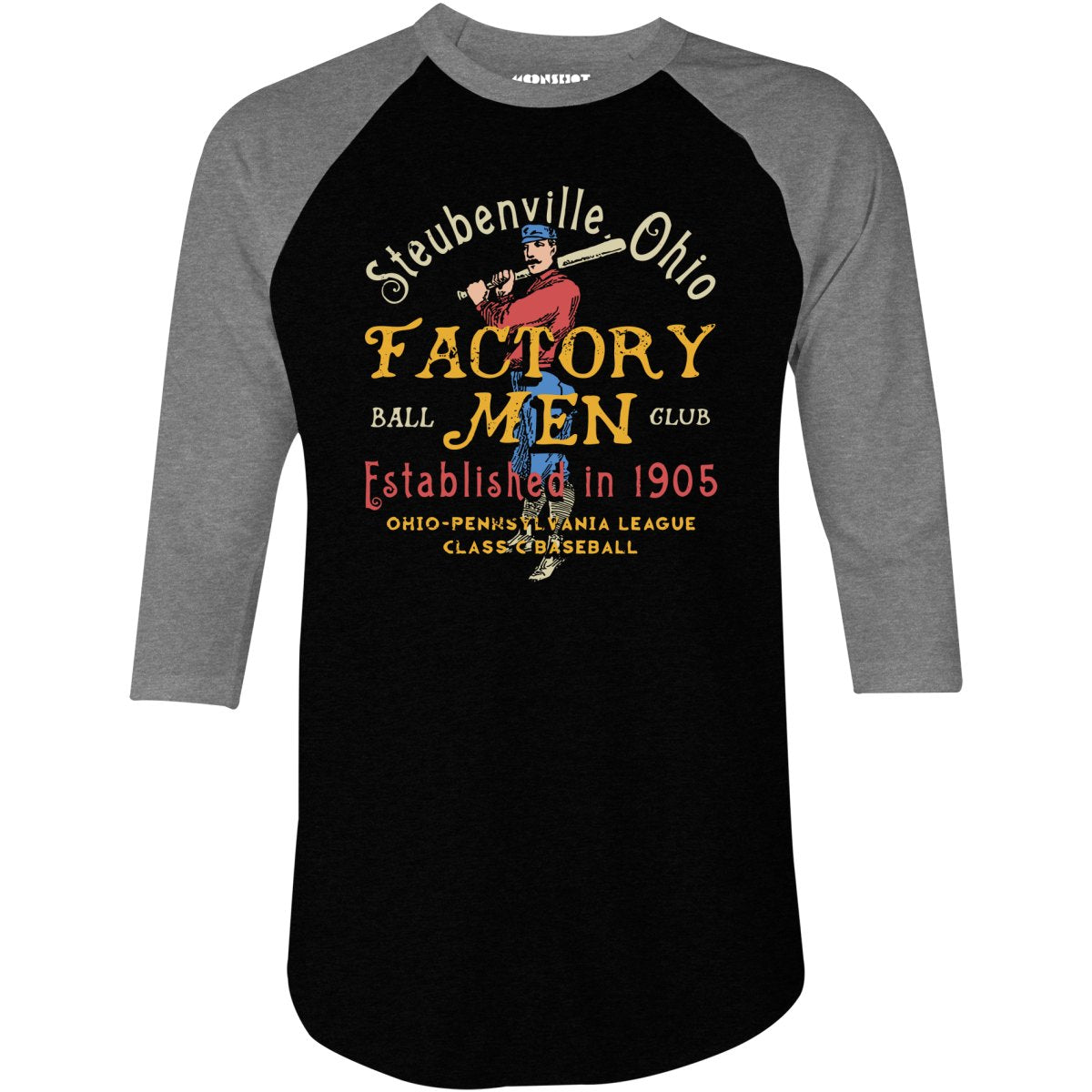 Steubenville Factory Men - Ohio - Vintage Defunct Baseball Teams - 3/4 Sleeve Raglan T-Shirt