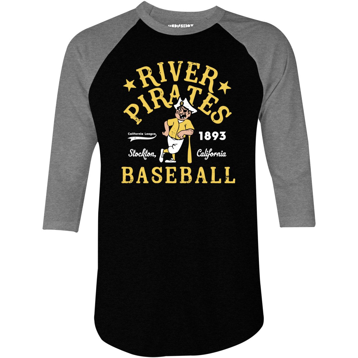 Stockton River Pirates - California - Vintage Defunct Baseball Teams - 3/4 Sleeve Raglan T-Shirt