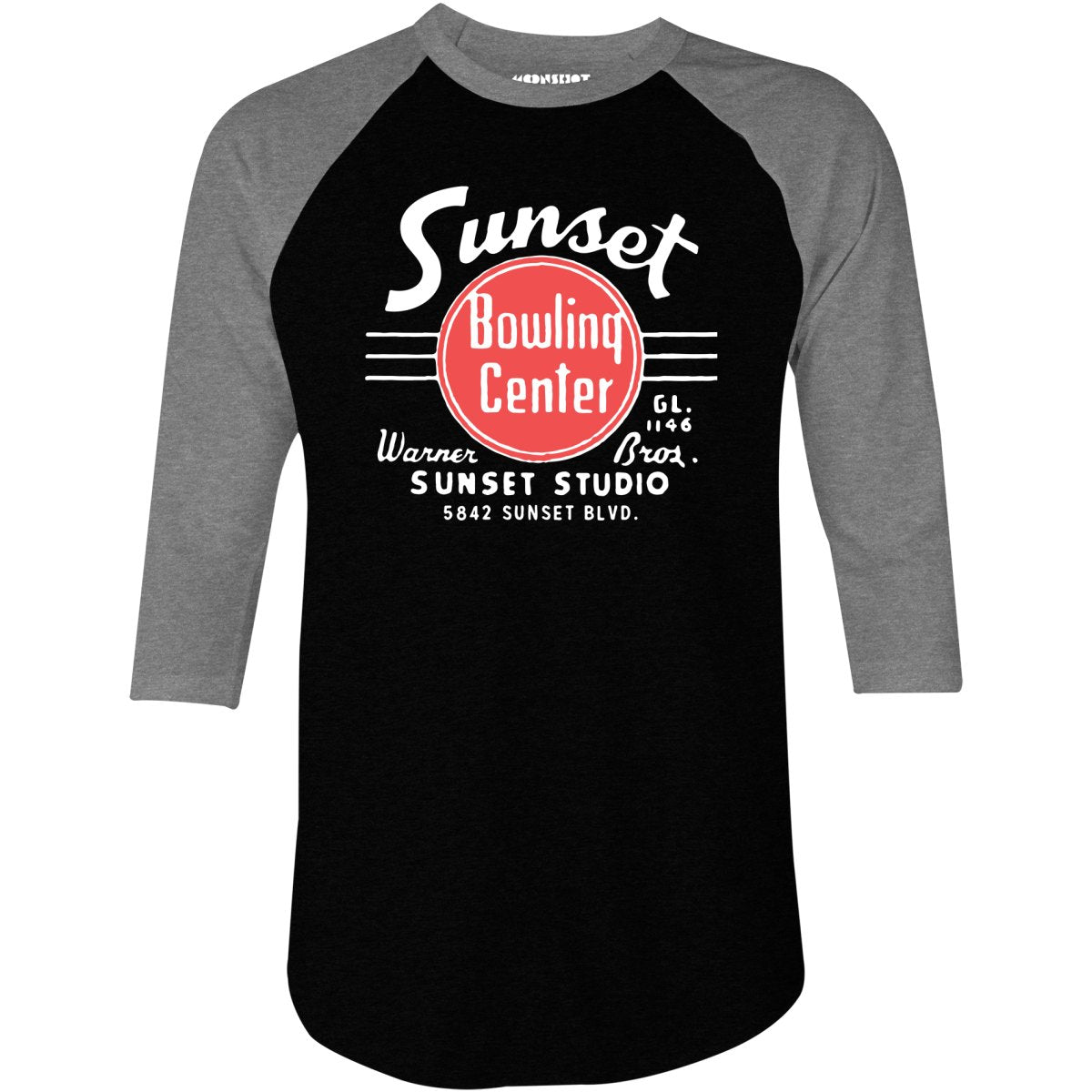 Sunset Bowling Center v2 - Hollywood, CA - Vintage Bowling Alley - 3/4 Sleeve Raglan T-Shirt