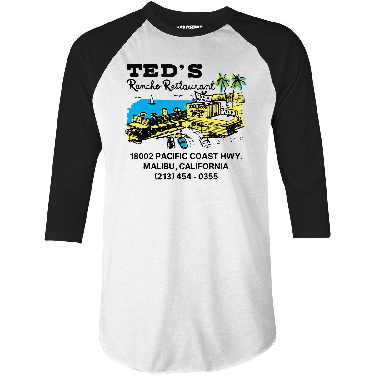 Ted's Rancho Restaurant - Malibu, CA - Vintage Restaurant - 3/4 Sleeve Raglan T-Shirt
