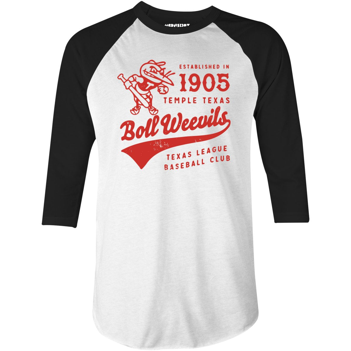 Temple Boll Weevils - Texas - Vintage Defunct Baseball Teams - 3/4 Sleeve Raglan T-Shirt