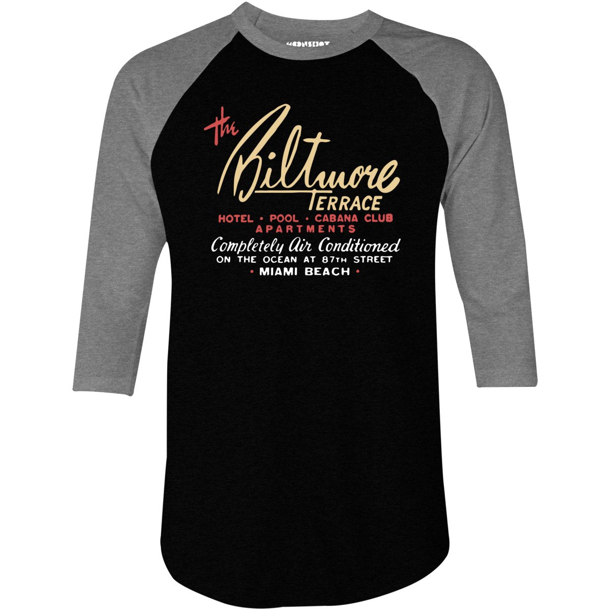 The Biltmore Terrace - Miami Beach, FL - Vintage Hotel - 3/4 Sleeve Raglan T-Shirt