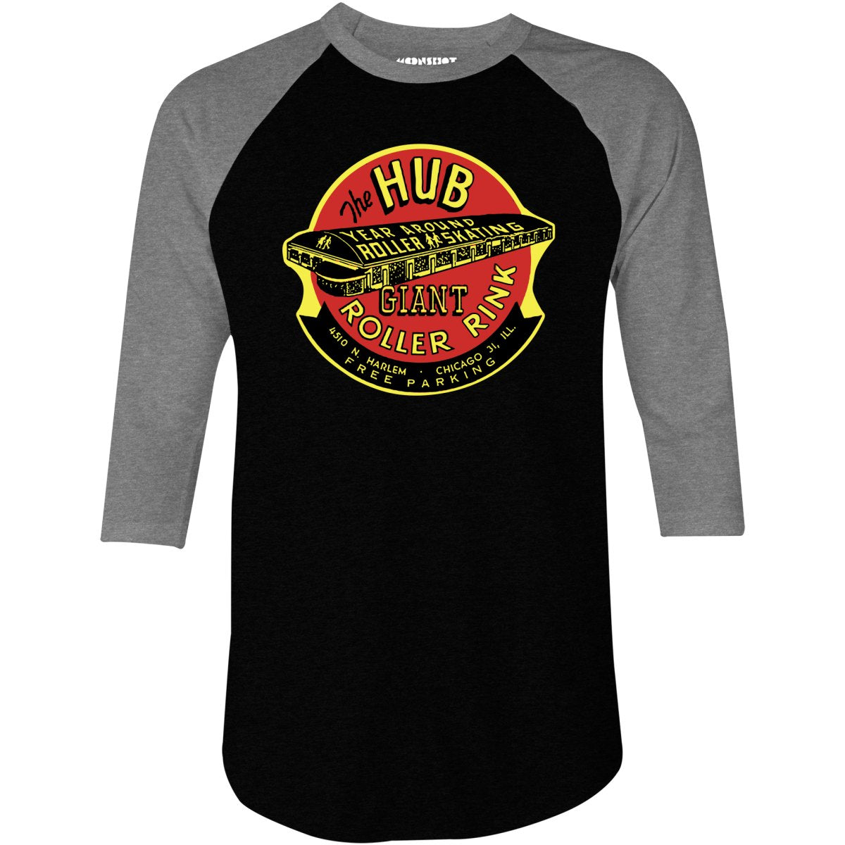 The Hub Roller Rink - Chicago, Illinois - Vintage Roller Rink - 3/4 Sleeve Raglan T-Shirt