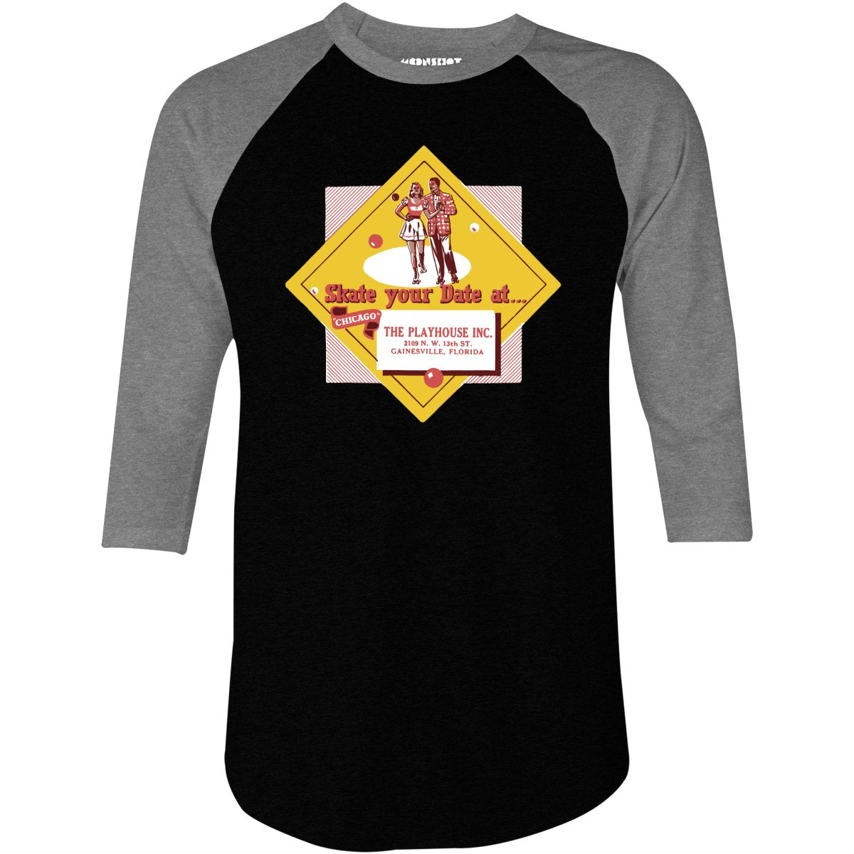 The Playhouse - Gainesville, FL - Vintage Roller Rink - 3/4 Sleeve Raglan T-Shirt