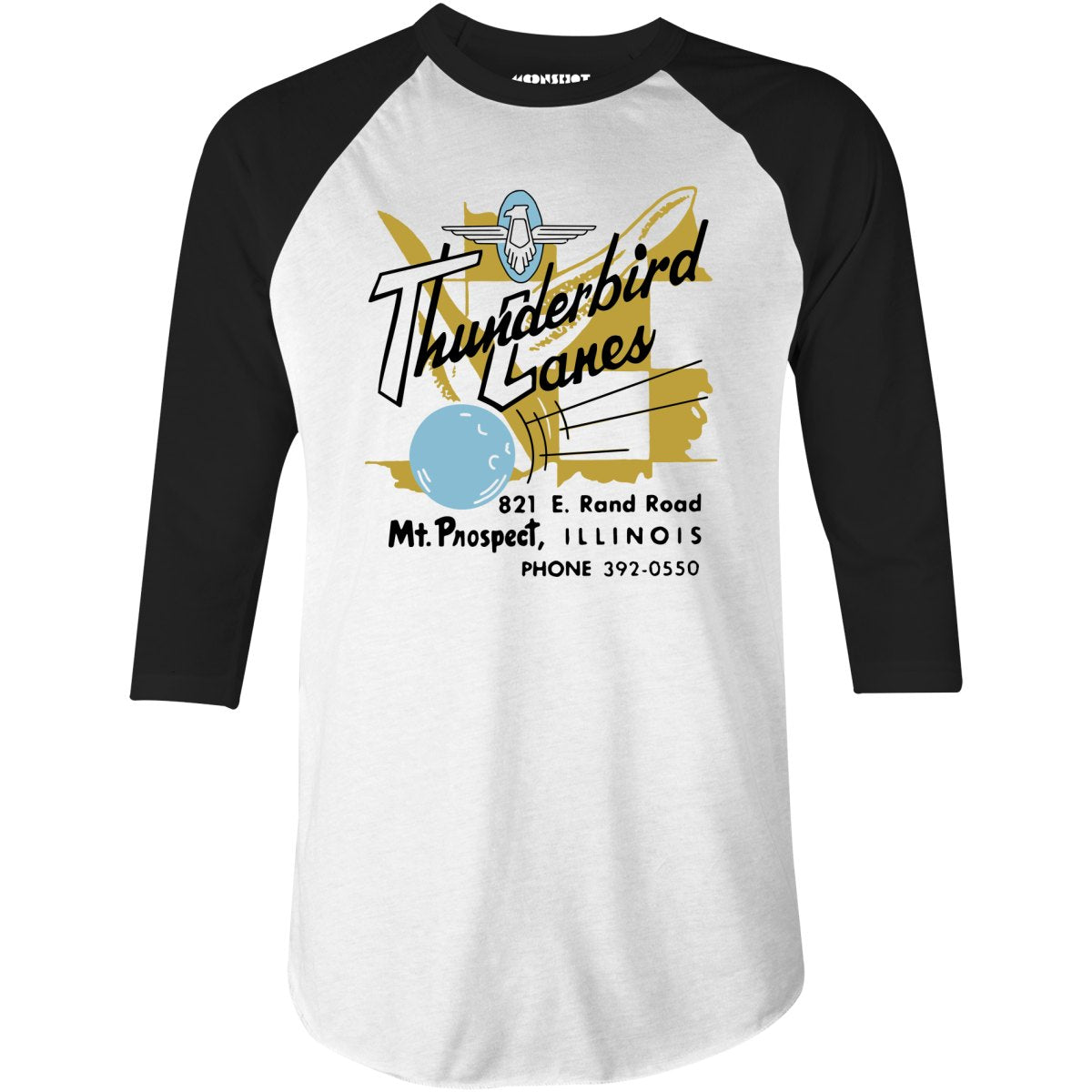 Thunderbird Lanes - Mt. Prospect, IL - Vintage Bowling Alley - 3/4 Sleeve Raglan T-Shirt