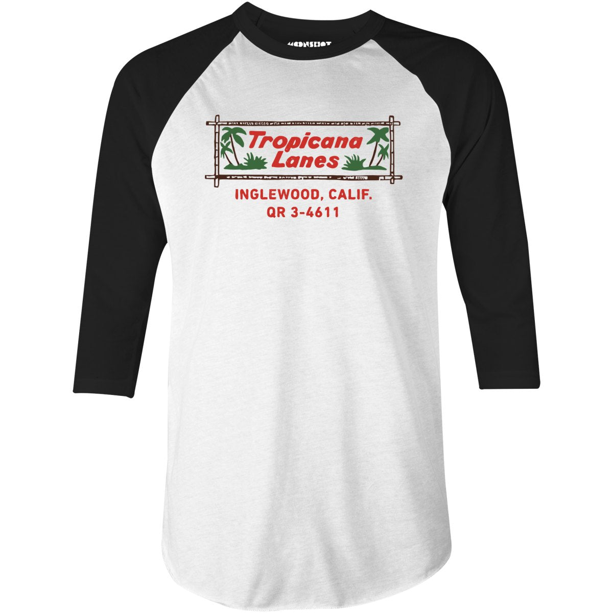 Tropicana Lanes - Inglewood, CA - Vintage Bowling Alley - 3/4 Sleeve Raglan T-Shirt