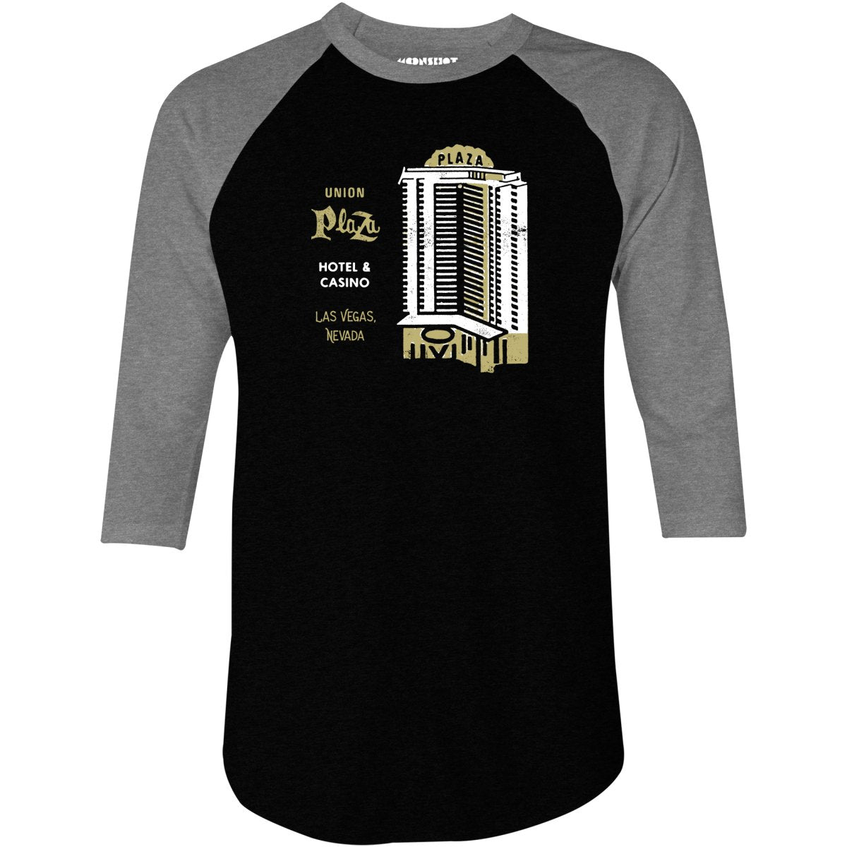 Union Plaza Hotel & Casino v2 - Vintage Las Vegas - 3/4 Sleeve Raglan T-Shirt