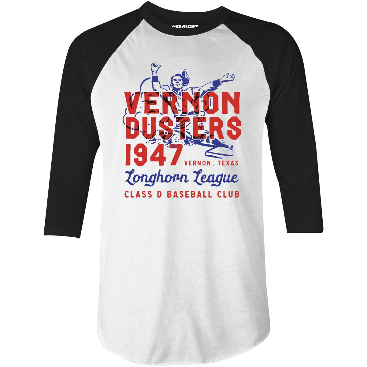 Vernon Dusters - Texas - Vintage Defunct Baseball Teams - 3/4 Sleeve Raglan T-Shirt
