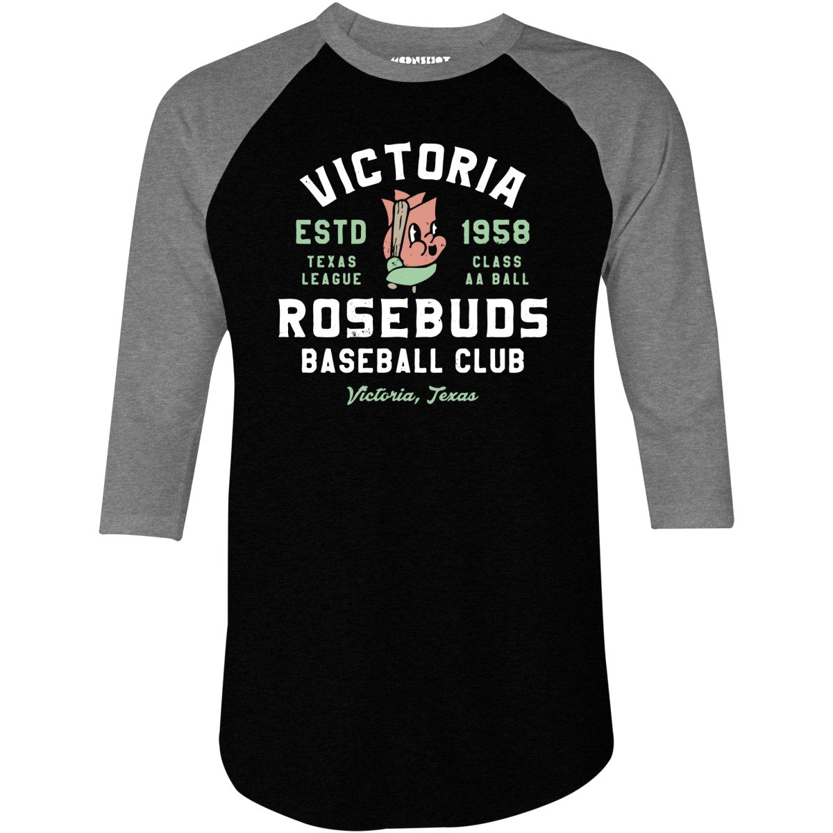 Victoria Rosebuds - Texas - Vintage Defunct Baseball Teams - 3/4 Sleeve Raglan T-Shirt