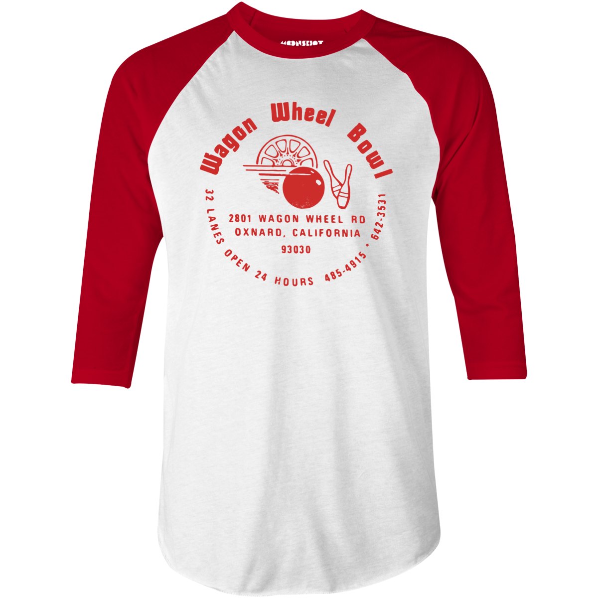 Wagon Wheel Bowl - Oxnard, CA - Vintage Bowling Alley - 3/4 Sleeve Raglan T-Shirt