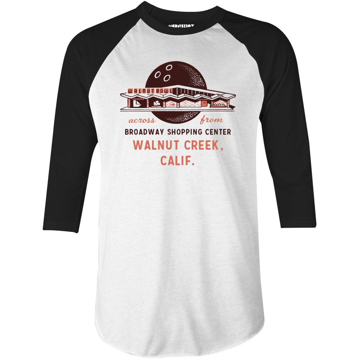 Walnut Bowl - Walnut Creek, CA - Vintage Bowling Alley - 3/4 Sleeve Raglan T-Shirt