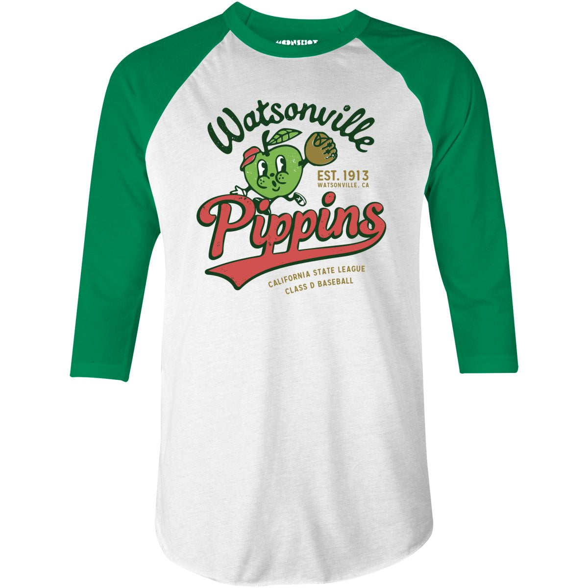 Watsonville Pippins - California - Vintage Defunct Baseball Teams - 3/4 Sleeve Raglan T-Shirt