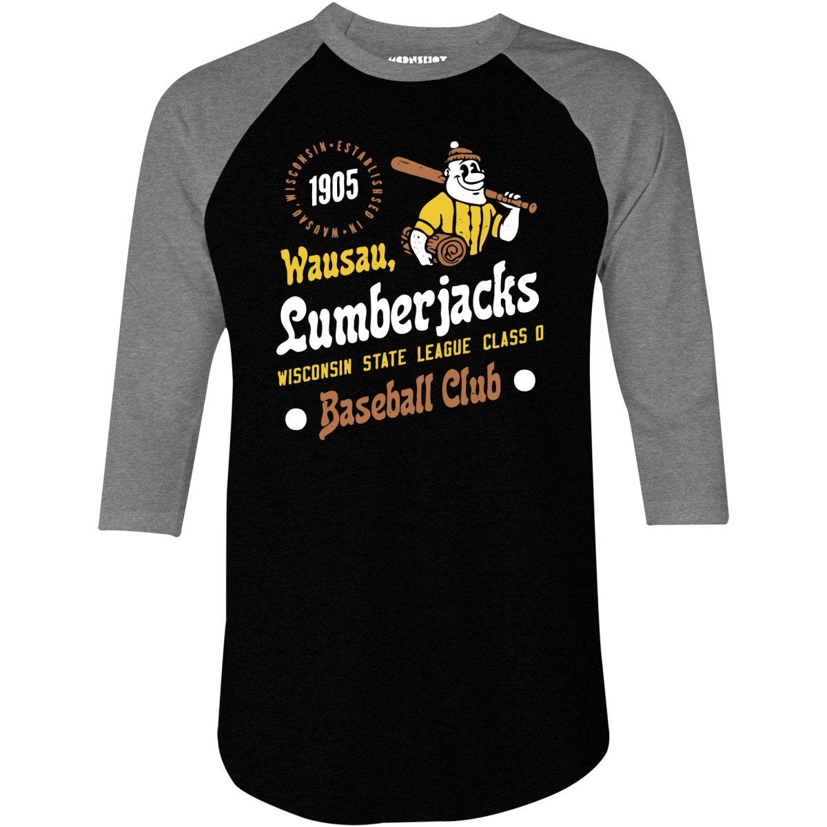 Wausau Lumberjacks - Wisconsin - Vintage Defunct Baseball Teams - 3/4 Sleeve Raglan T-Shirt