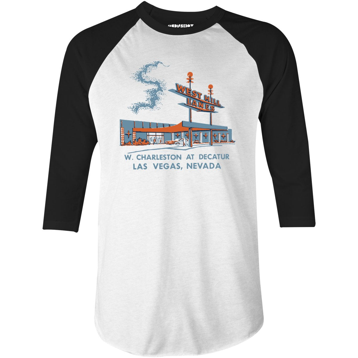West Hill Lanes - Las Vegas, NV - Vintage Bowling Alley - 3/4 Sleeve Raglan T-Shirt