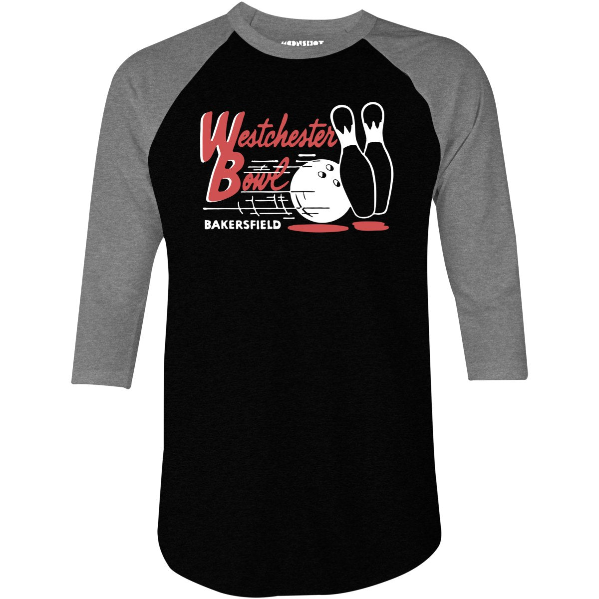 Westchester Bowl - Bakersfield, CA - Vintage Bowling Alley - 3/4 Sleeve Raglan T-Shirt