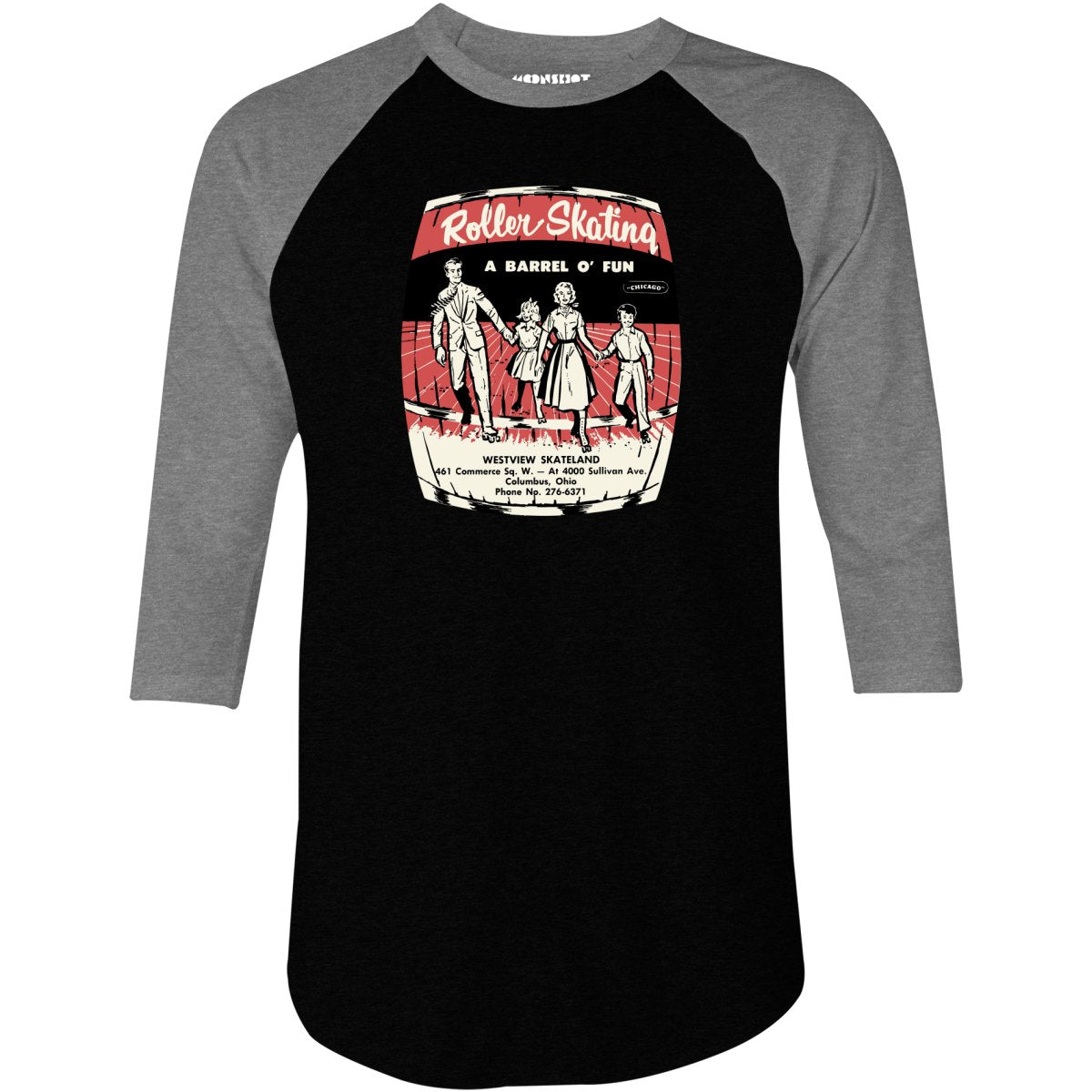 Westview Skateland - Columbus, OH - Vintage Roller Rink - 3/4 Sleeve Raglan T-Shirt
