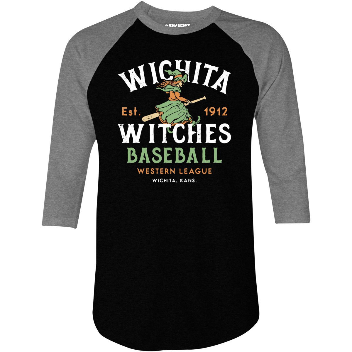 Wichita Witches - Kansas - Vintage Defunct Baseball Teams - 3/4 Sleeve Raglan T-Shirt
