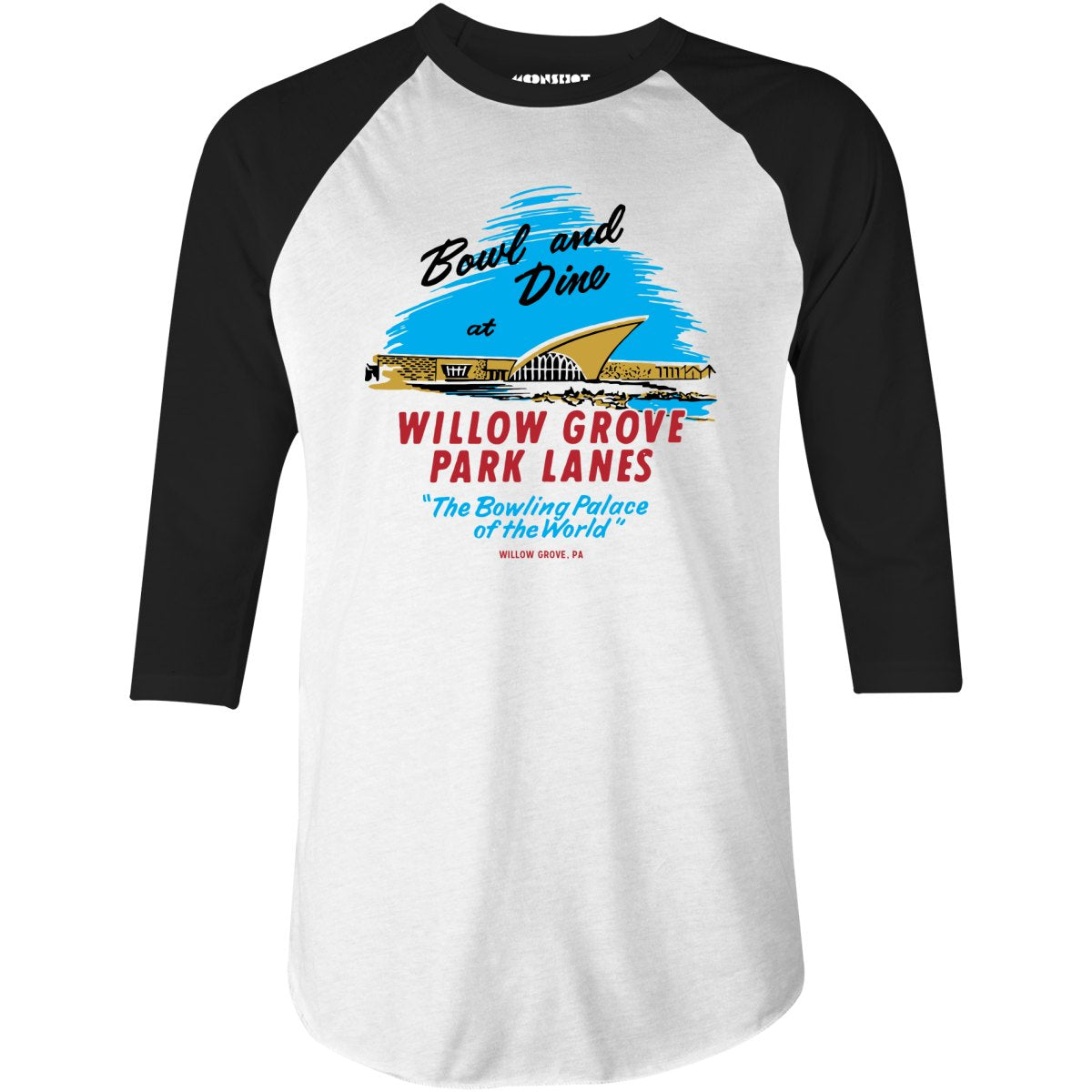 Willow Grove Park Lanes - Willow Grove, PA - Vintage Bowling Alley - 3/4 Sleeve Raglan T-Shirt