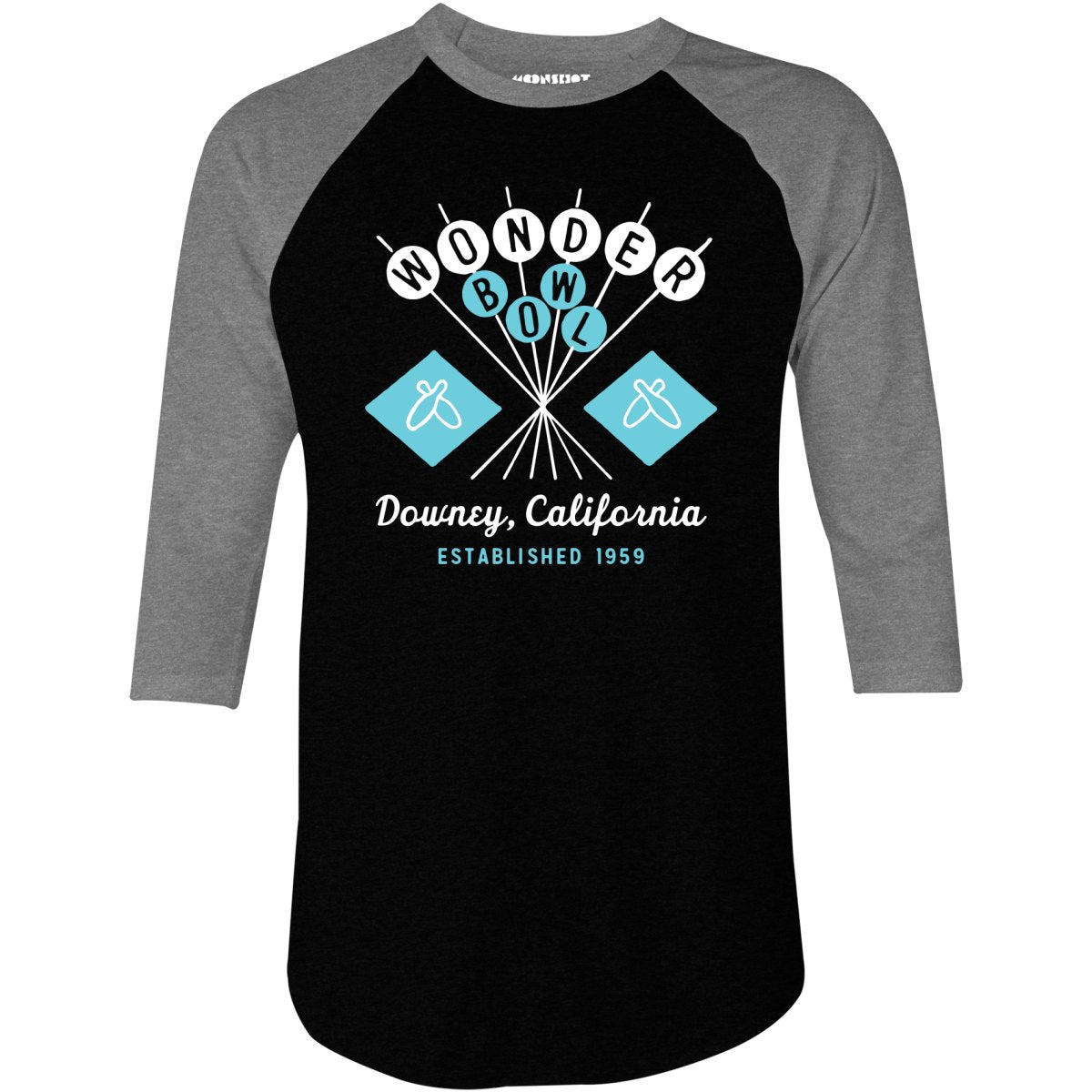 Wonder Bowl - Downey, CA - Vintage Bowling Alley - 3/4 Sleeve Raglan T-Shirt